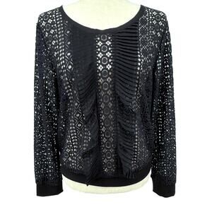 Express Lace Crochet Top Women's M Black Sheer Black Dark Romantic Gothic Boho‎